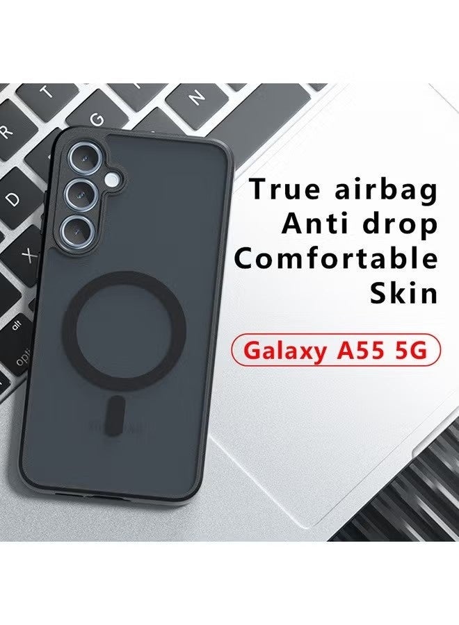 Magnetic Case for Samsung Galaxy A55 5G 6.6-Inch, Frosted Translucent Back Protective Slim Phone Cover, Anti-Fingerprints,Anti-Fall Drop Protection,Shockproof Case for Samsung Galaxy A55 5G (Black) - Image 2